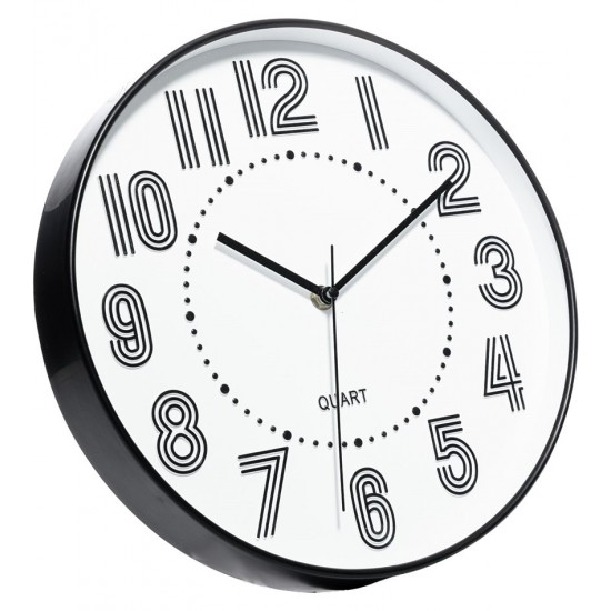 Relógio De Parede 30,5cm Por 4,5cm Quartz De Plástico Preto com Branco